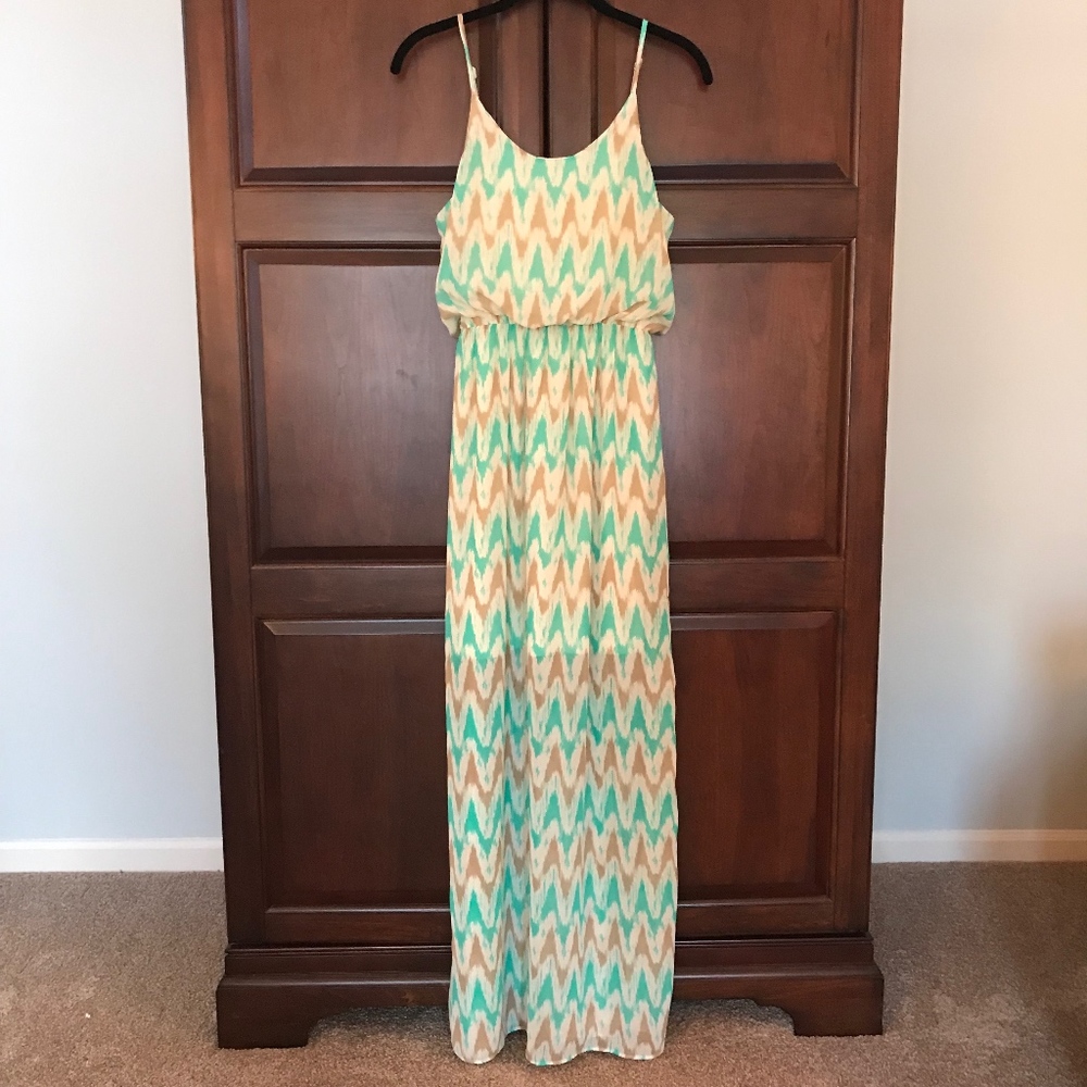 Mint Chevron Patterned Maxi Dress